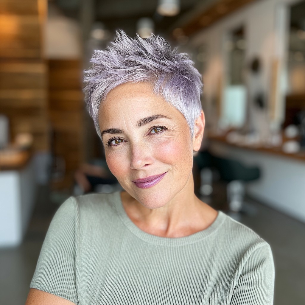 Edgy Textured Short Pixie with Soft Lavender Highlights