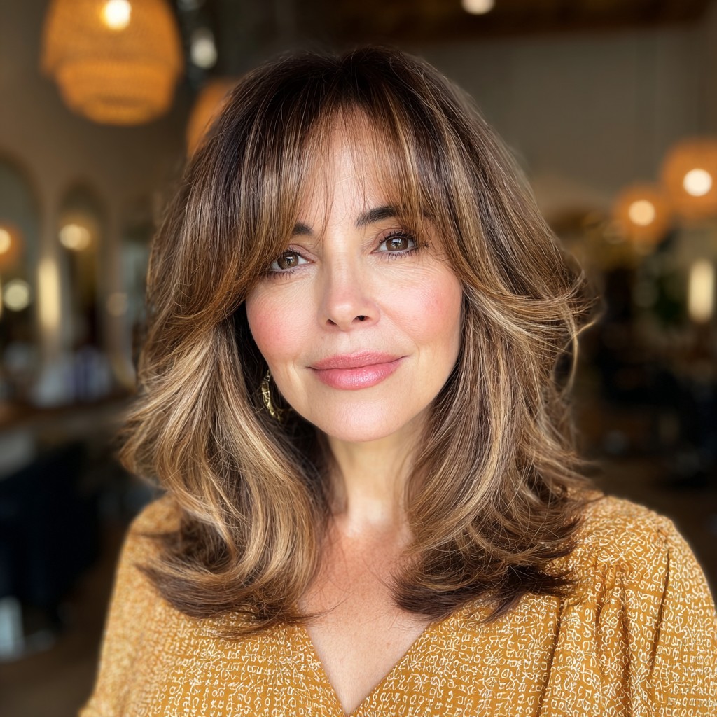 Effortlessly Chic Long Layered Cut with Soft Bangs