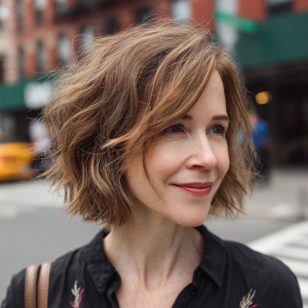 Effortlessly Textured Layered Bob with Subtle Movement