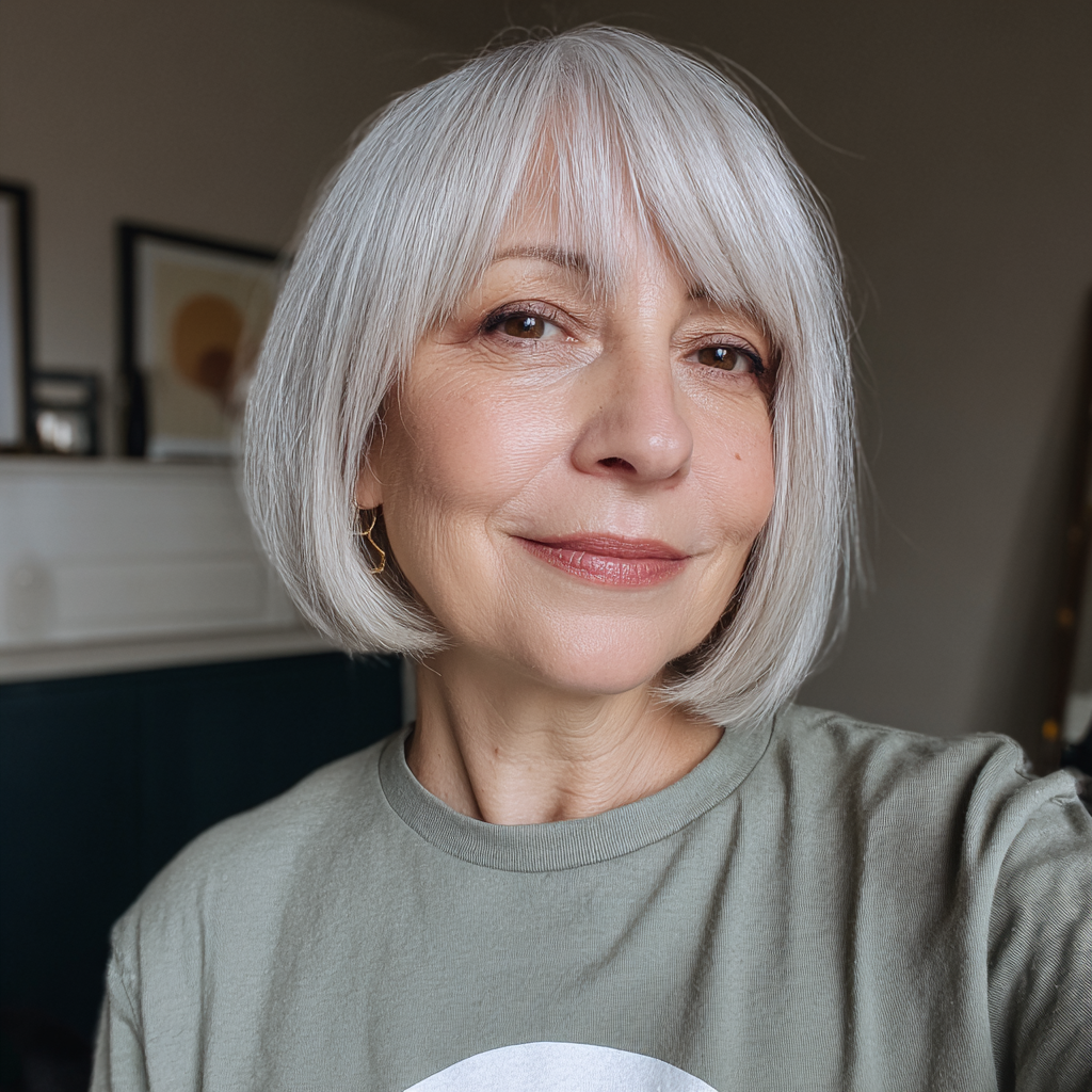 Elegant Soft Blunt Bob with Subtle Fringe