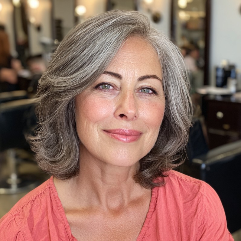 Elegant Softly Layered Grey Cut with Gentle Volume