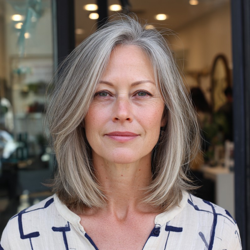 Modern Long Grey Blunt Cut with Soft Layers
