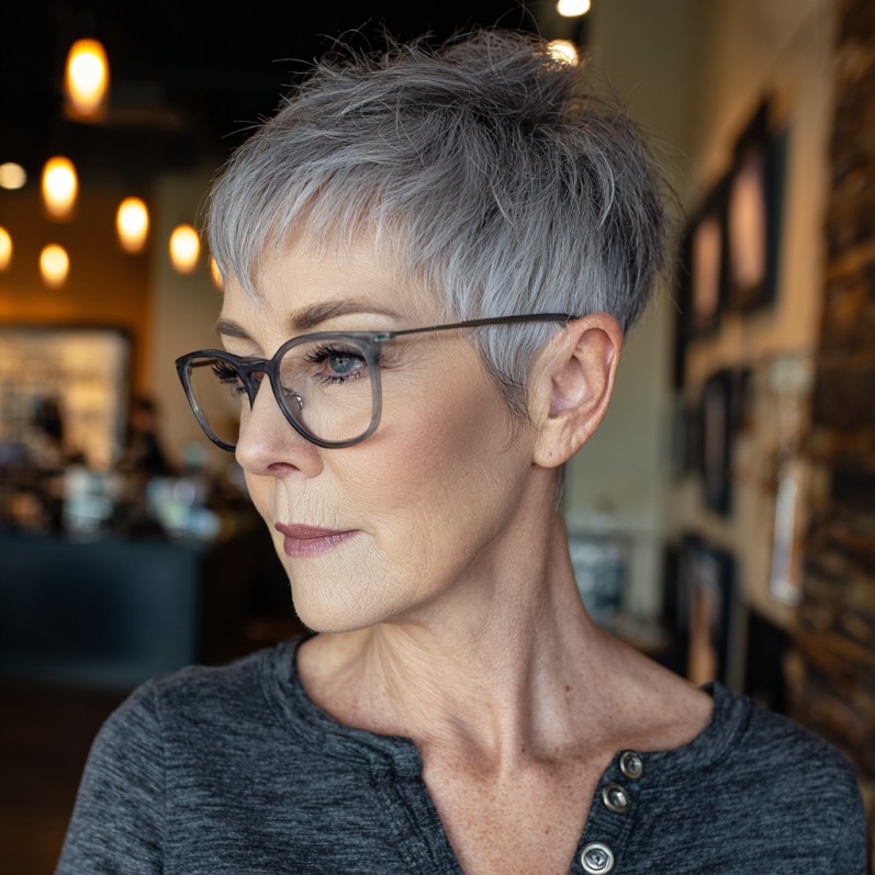 Modern Silver Textured Pixie with Subtle Volume