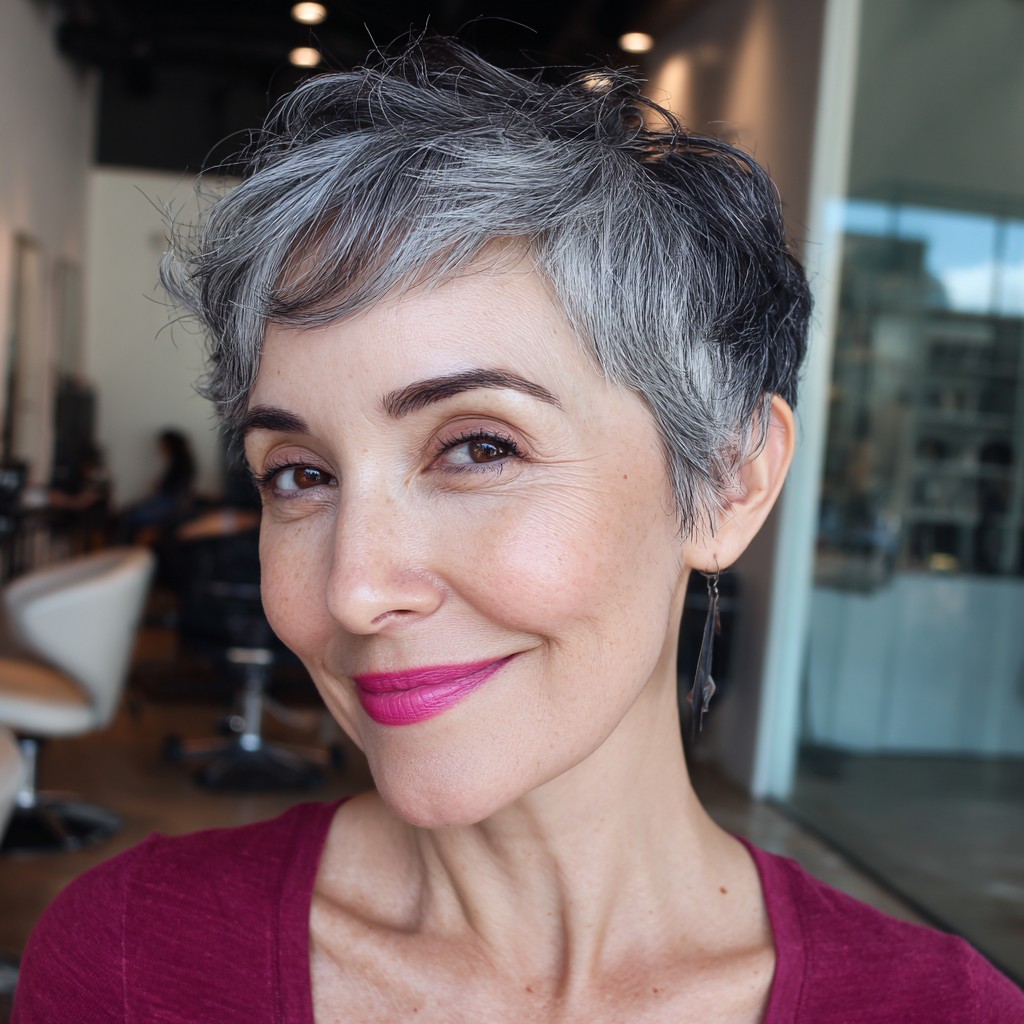 Modern Textured Pixie with Silver Highlights