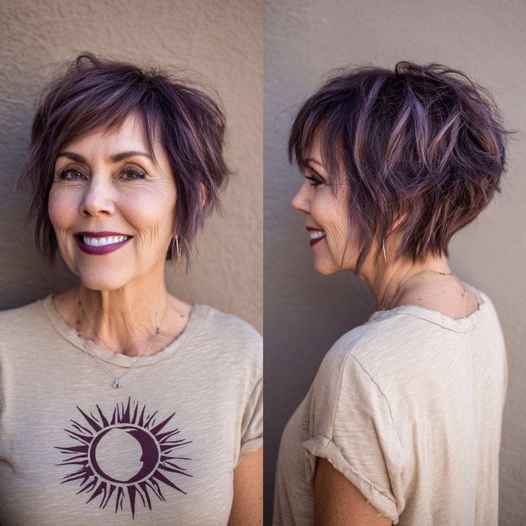 Playful Layered Pixie with Subtle Lavender Highlights