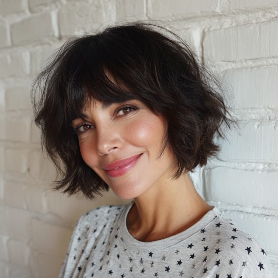 Playful Textured Bob with Wispy Bangs
