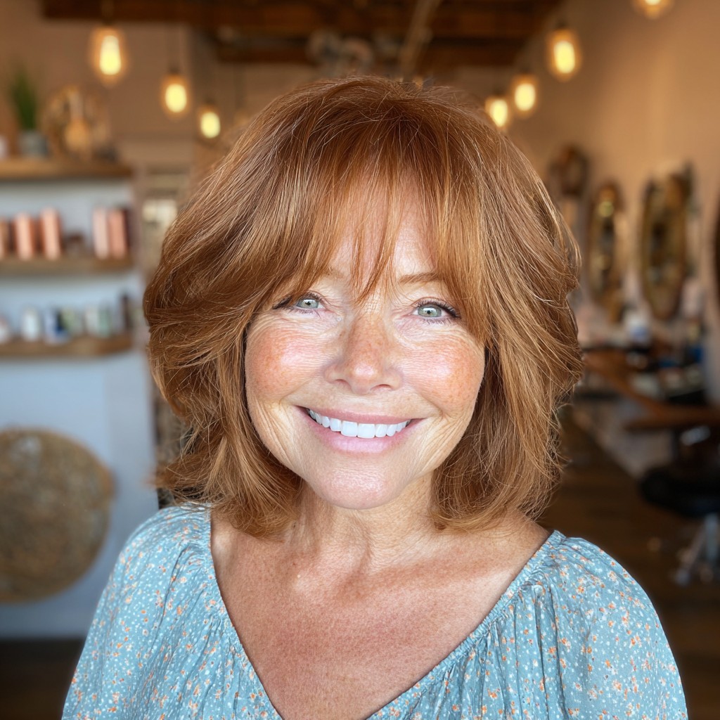 Radiant Layered Copper Bob with Soft Bangs
