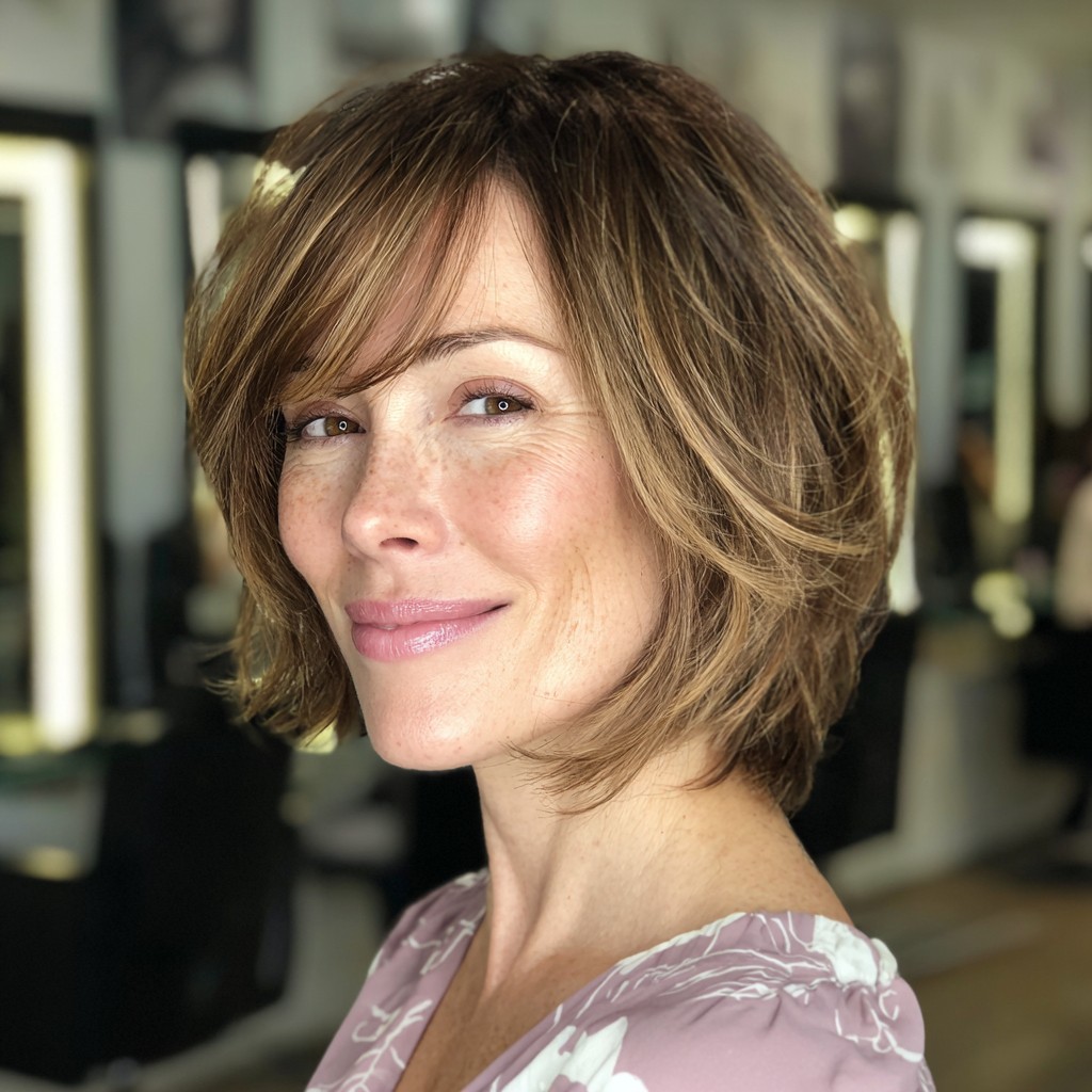 Softly Layered Warm Brown Bob with Face-Framing Layers