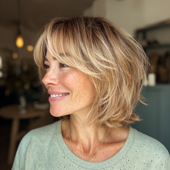 Softly Layered Wispy Bob with Gentle Face Framing