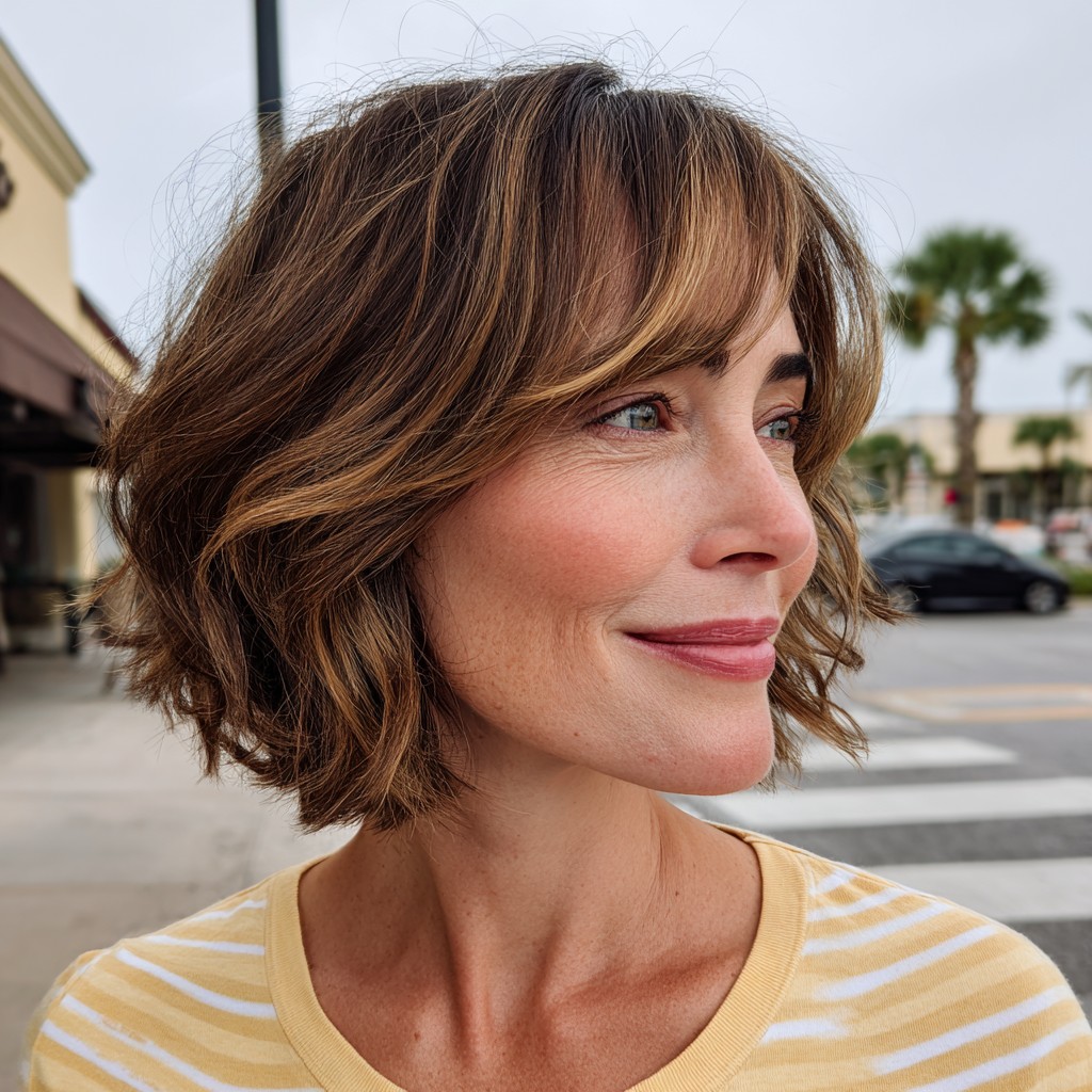 Softly Textured Layered Bob with Face-Framing Bangs