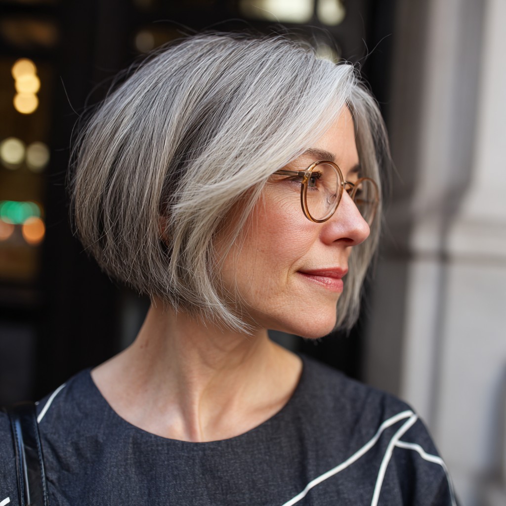 Softly Textured Silver Bob with Subtle Layers