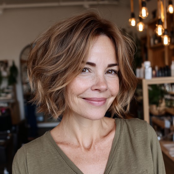 Softly Textured Wispy Bob with Face-Framing Layers