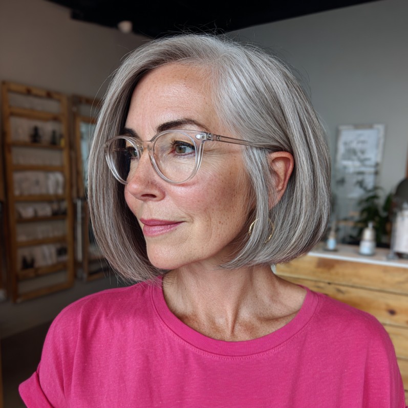 Stylish Blunt Grey Bob with Subtle Textured Ends