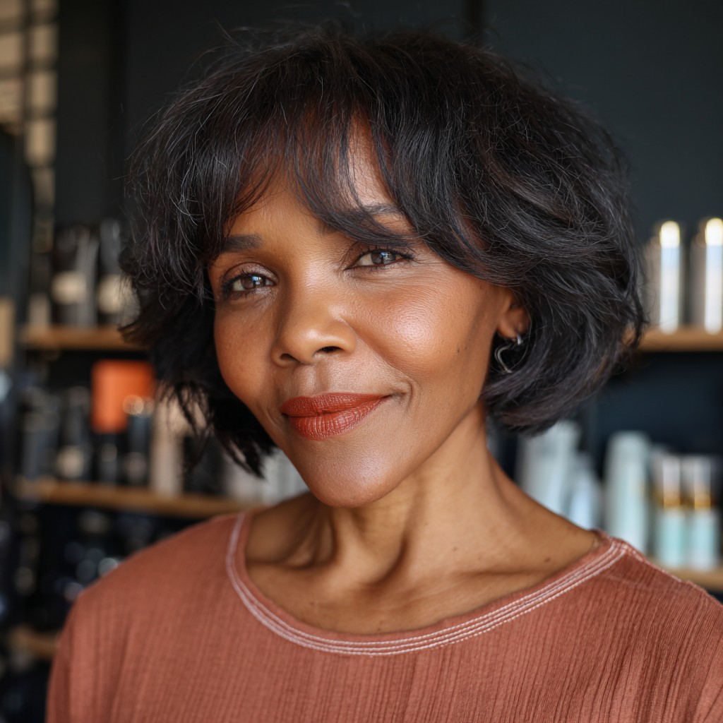 Stylish Jaw-Length Bob with Natural Texture and Soft Curtain Bangs
