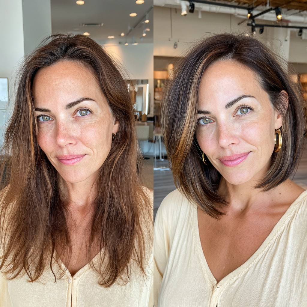 Stylish Sleek Lob with Subtle Caramel Balayage
