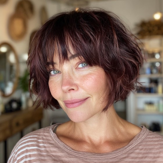 Stylish Textured Bob with Playful Fringe