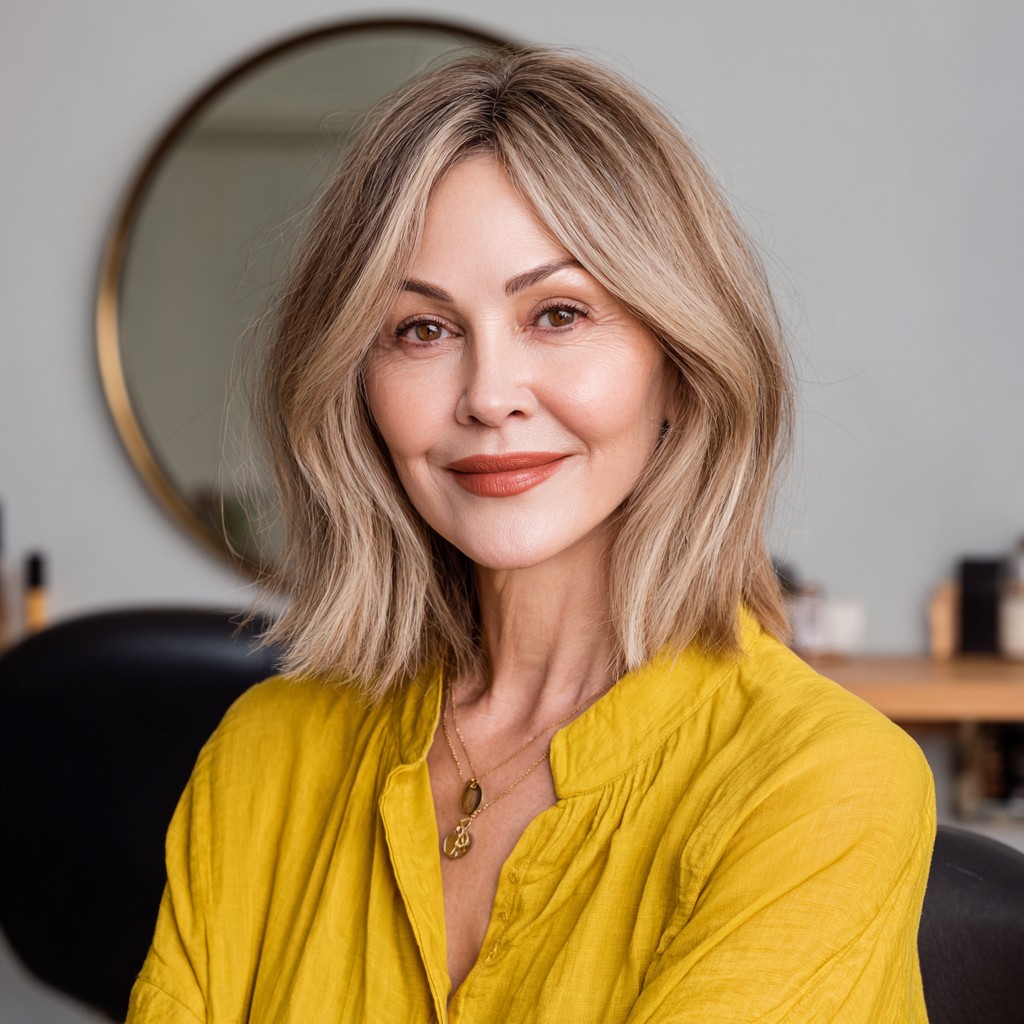 Stylish Textured Lob with Subtle Ash Blonde Highlights