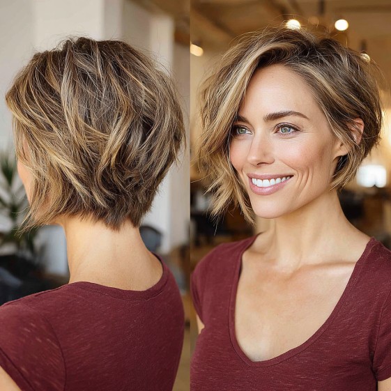 Textured Choppy Bob with Subtle Layers and Highlights