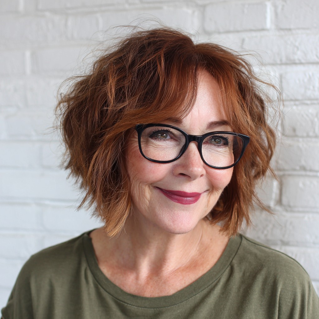 Textured Copper Layered Bob with Soft Waves