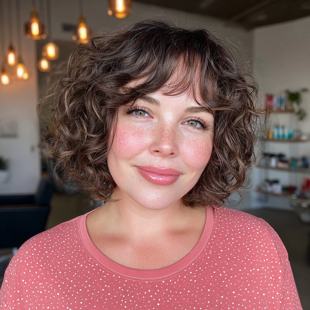Textured Curly Bob with Soft Bangs