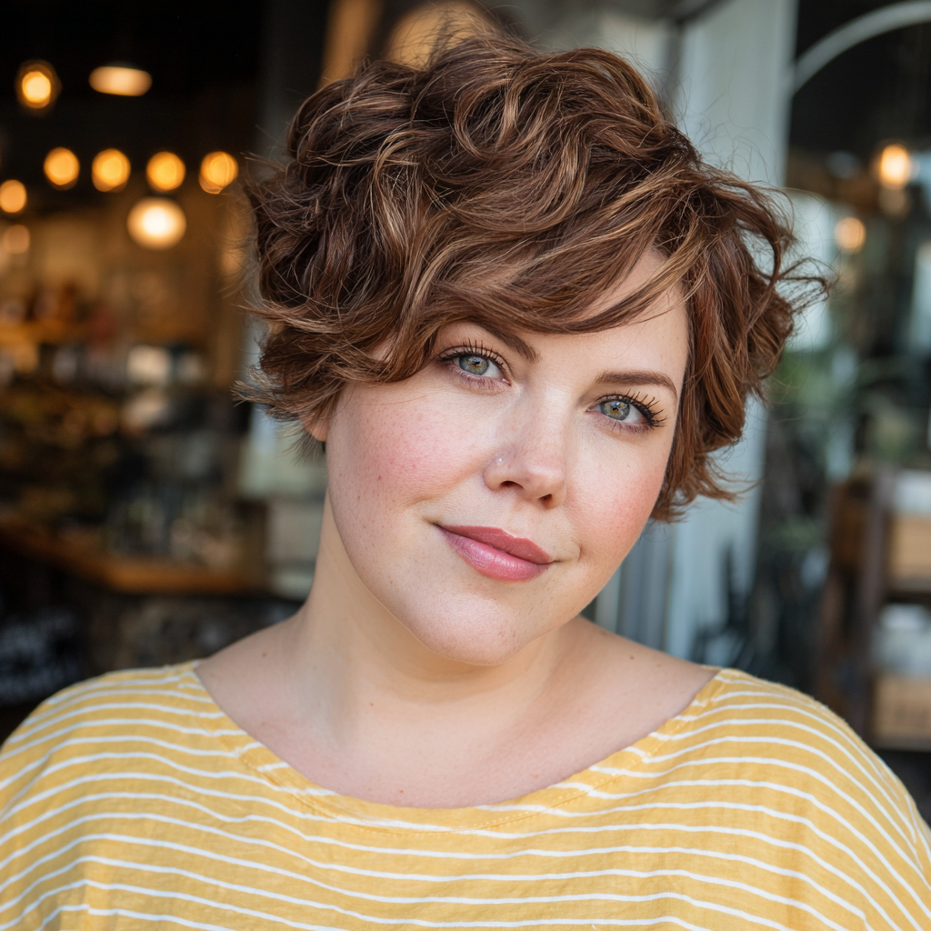 Textured Curly Pixie with Warm Undertones
