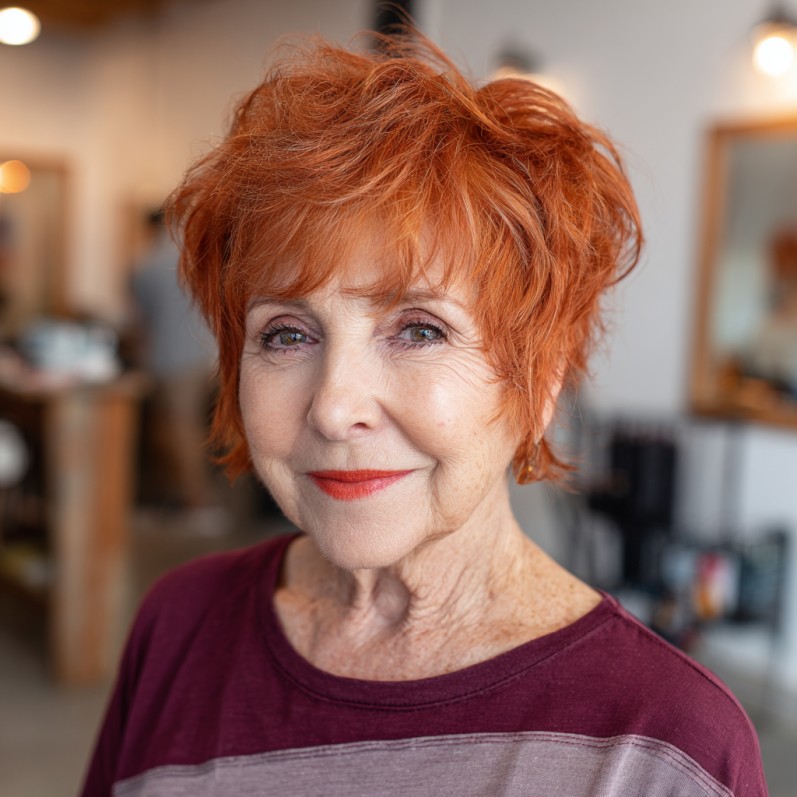 Textured Fiery Red Pixie with Voluminous Layers