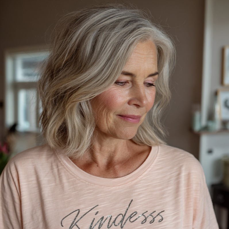Textured Grey Shoulder-Length Waves