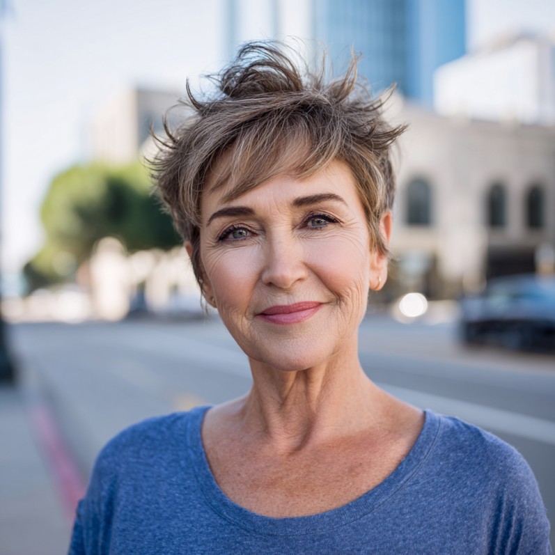 Textured Short Pixie Cut with Light Brown Highlights