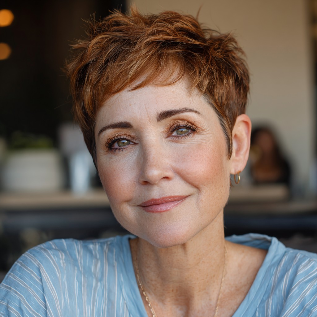 Textured Short Pixie Cut with Lively Copper Highlights