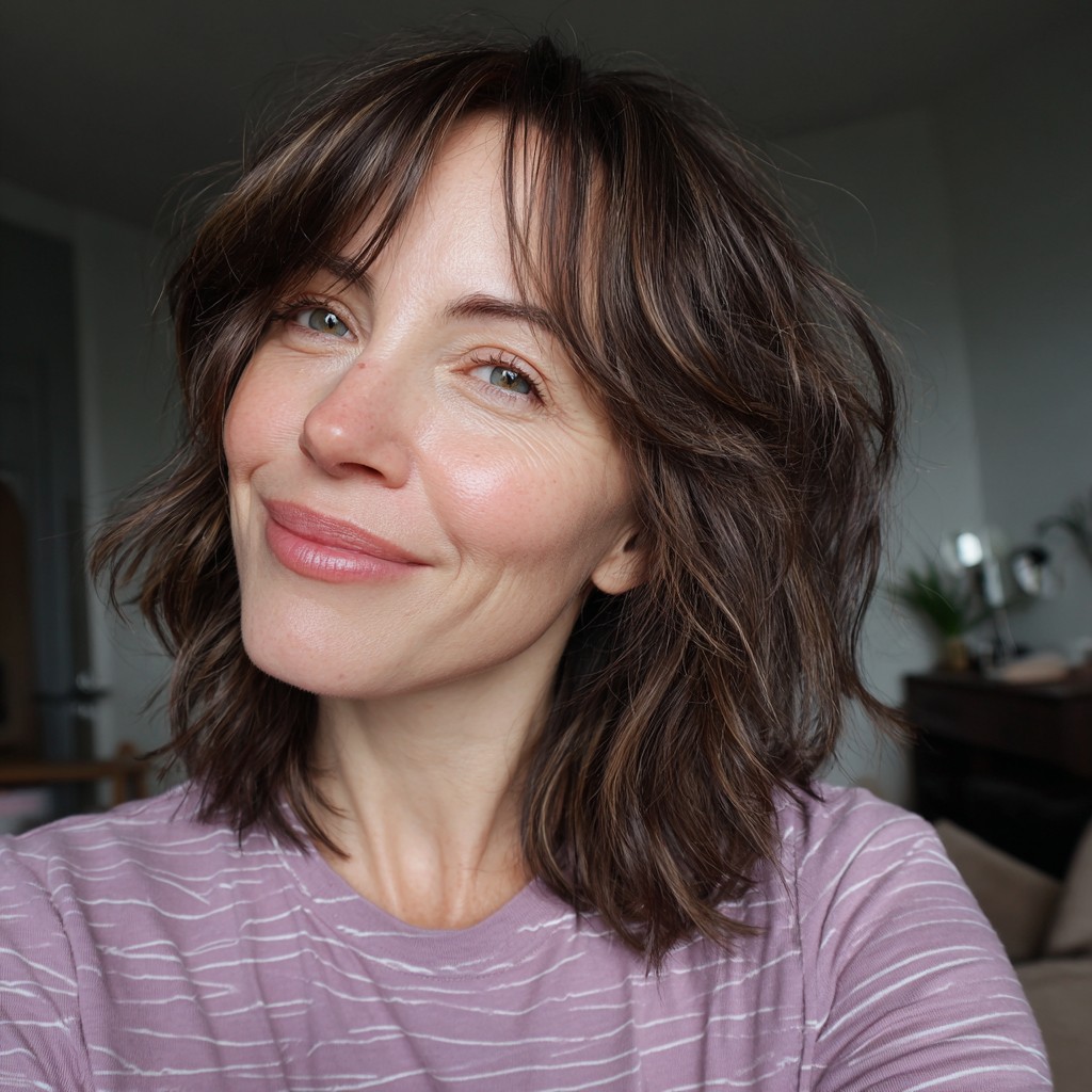 Textured Shoulder-Length Cut with Soft Bangs