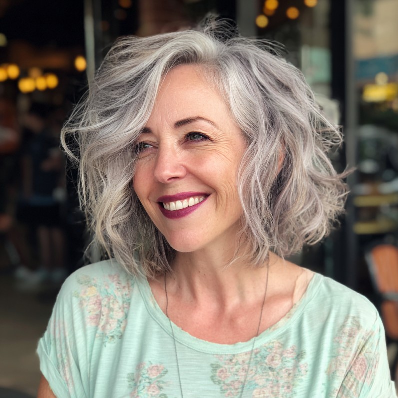 Textured Silver Bob with Playful Waves