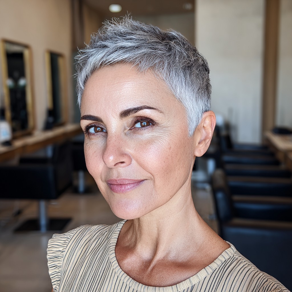 Textured Silver Pixie Cut with Subtle Volume