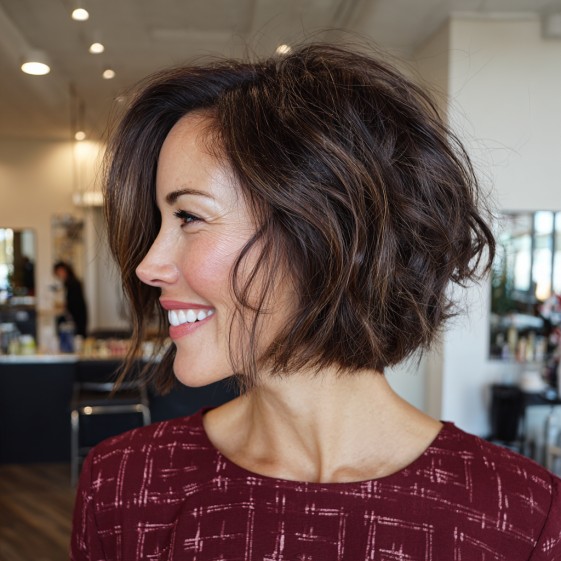 Textured Wavy Choppy Bob with Subtle Dimension