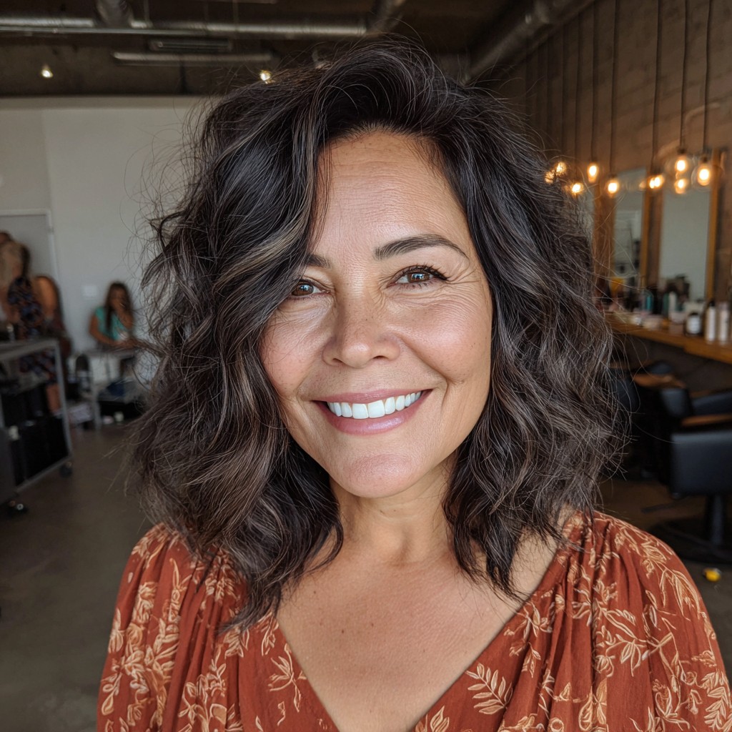 Textured Wavy Lob with Subtle Highlights