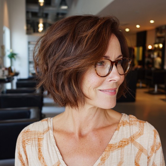 Textured Wispy Bob with Rich Auburn Highlights
