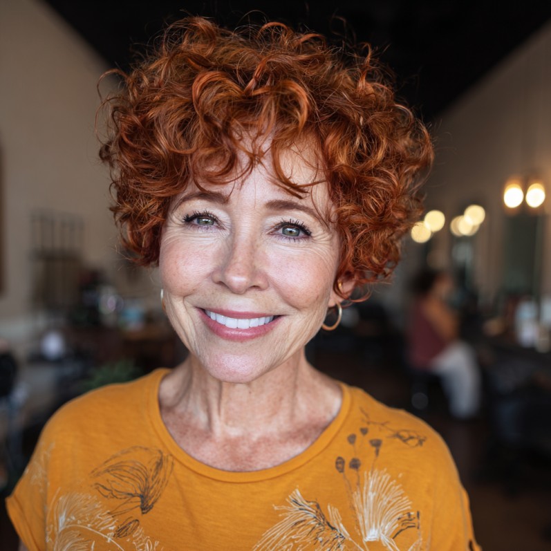 Vibrant Curly Red Pixie Cut with Soft Layers