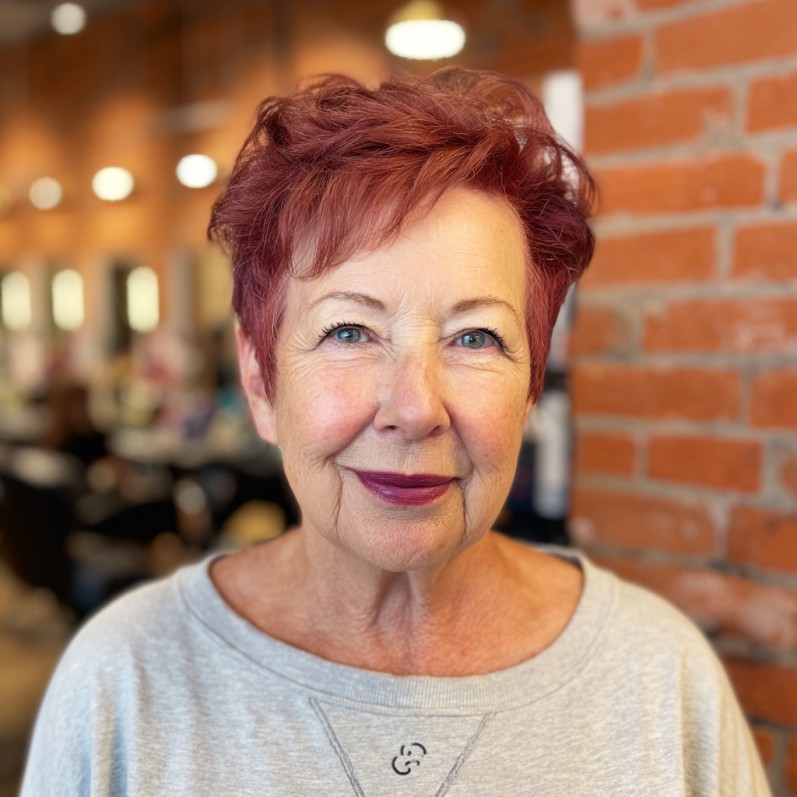 Vibrant Layered Red Pixie Cut with Textured Ends