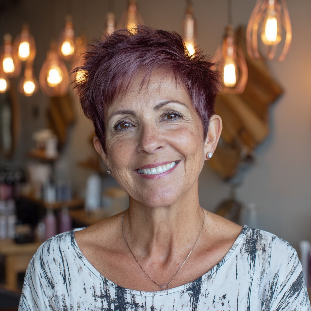 Vibrant Short Spiky Cut with Rich Plum Undertones