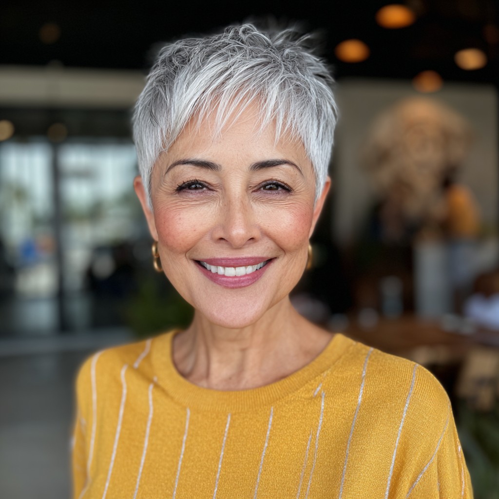 Chic Textured Silver Pixie Cut with Subtle Volume