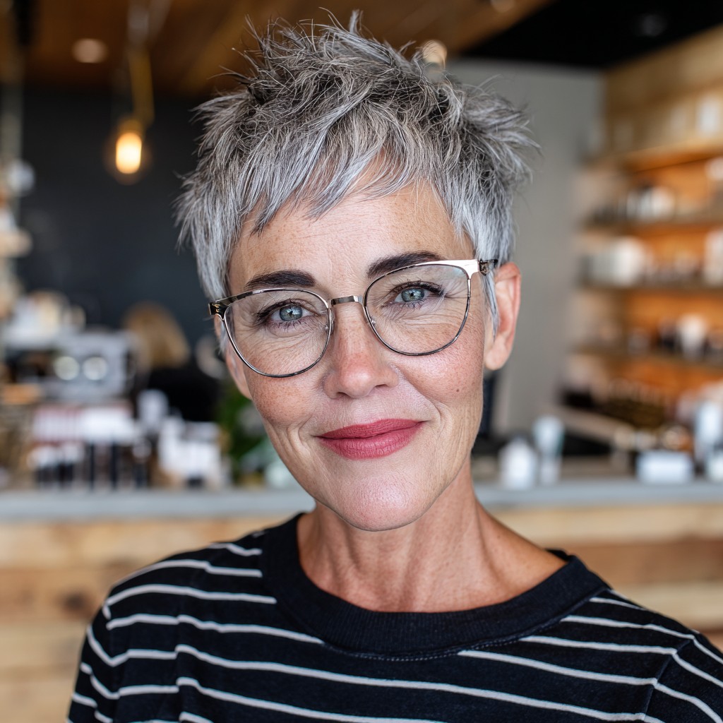Textured Silver Pixie Cut with Playful Layers