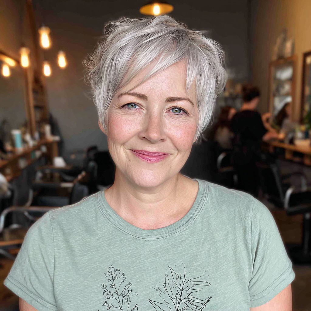 Textured Silver Pixie Cut with Soft Layers