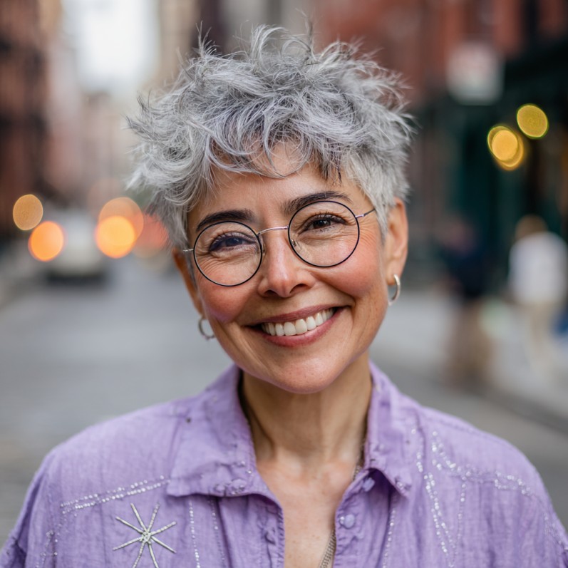 Textured Silver Pixie Cut with Playful Volume