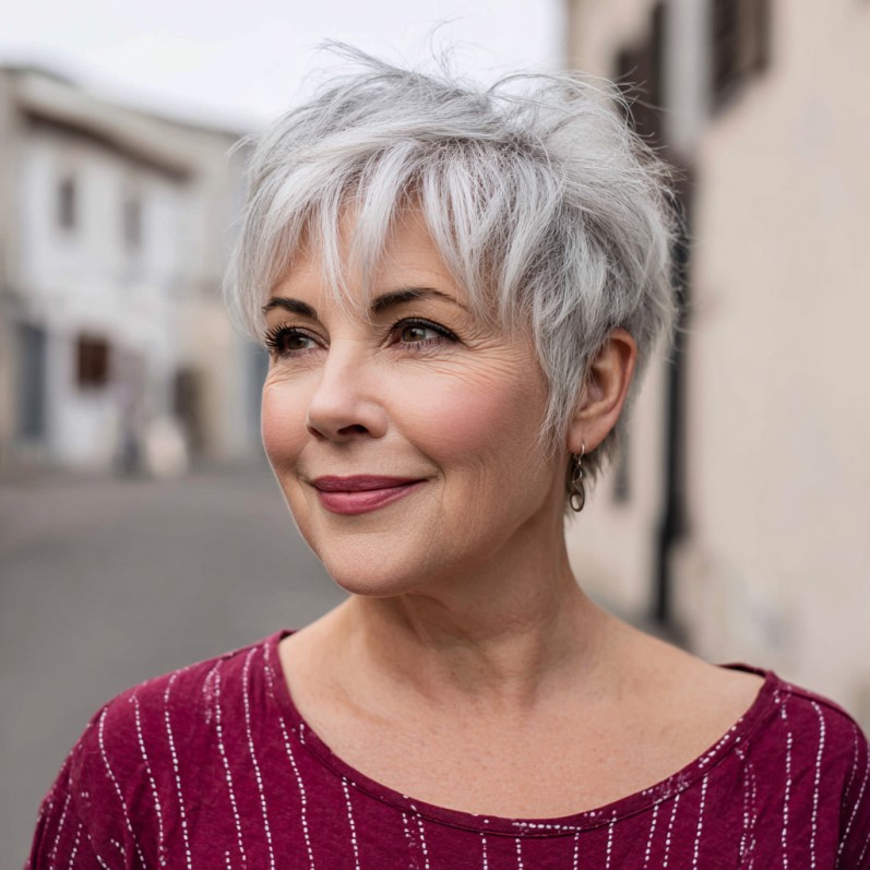 Textured Silver Pixie with Soft Layers