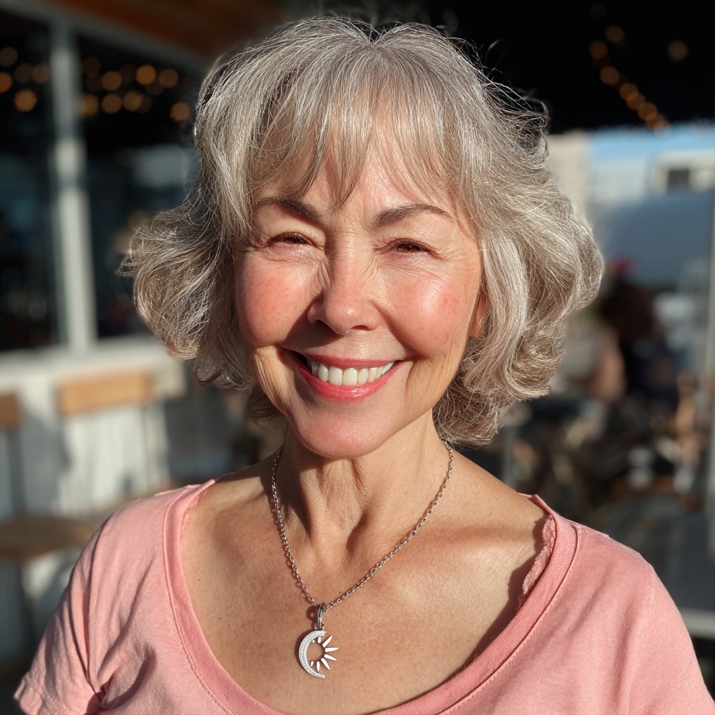 Charming Silver Curly Bob with Face-Frame Layers