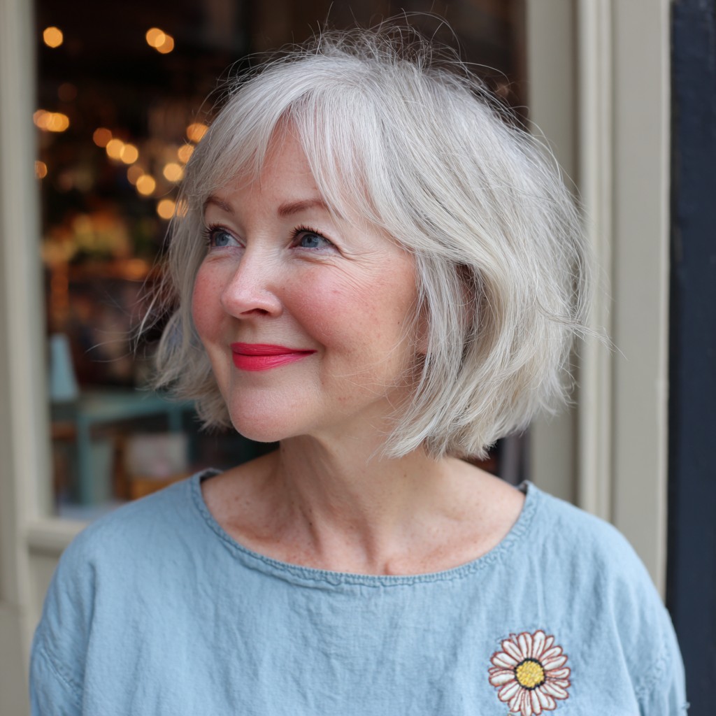Charming Soft Layered Bob with Wispy Bangs