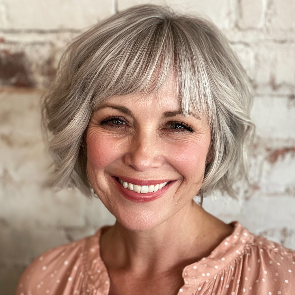 Charming Soft Textured Bob with Wispy Bangs