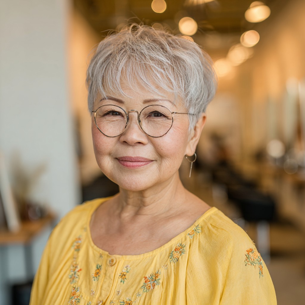 Charming Soft Textured Silver Pixie Cut