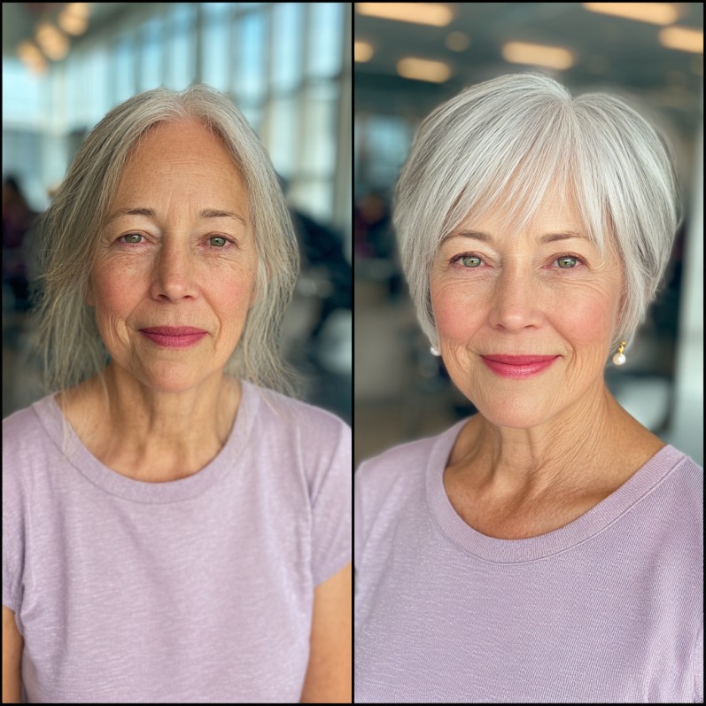 Charming Textured Silver Pixie with Subtle Choppy Bangs