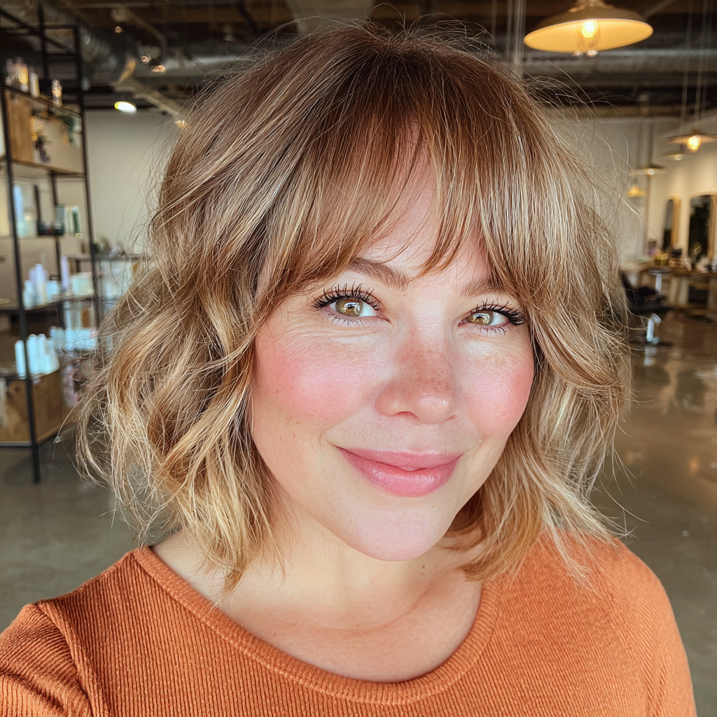 Chic Bronde Bob with Soft Bangs and Textured Waves