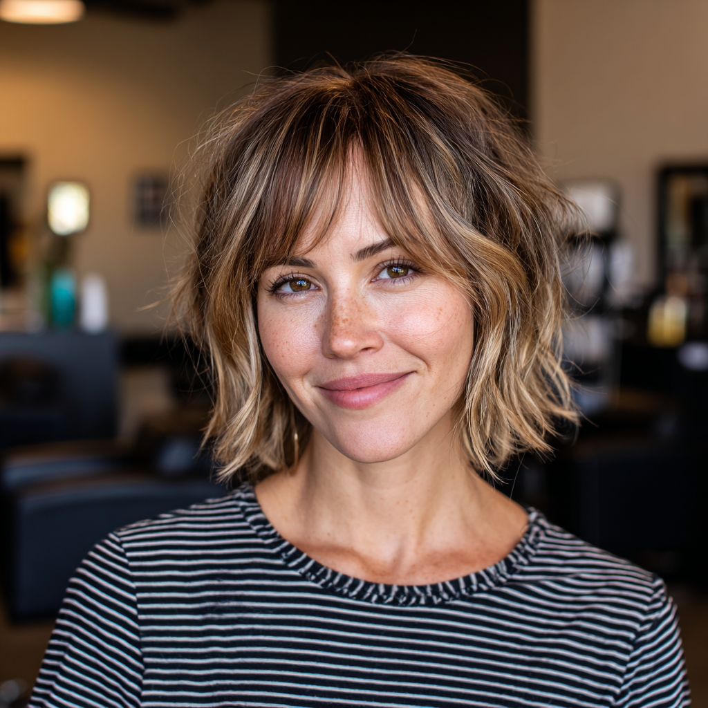 Chic Bronde Bob with Subtle Layering and Face-Framing Bangs
